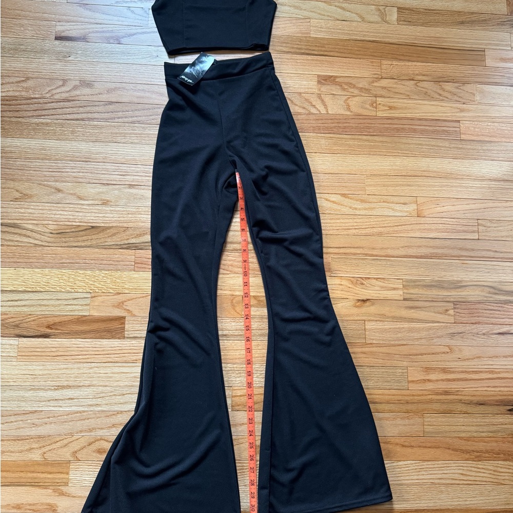 Nasty Gal Black Flare Pants and crop top outfit